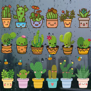 Self-Adhesive Cactus Wall Decals Double-Sided Glass Classroom Decorations Cultural Wall Stickers Moisture-Proof Fireproof PVC
