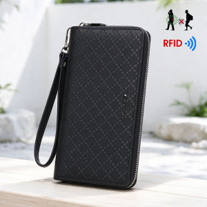 VOCOAL Fashion Long Wallet Men Long PU Leather Wallet RFID Blocking Anti-theft Zipper Purse Detachable Wrist Strap Large Capacity Card Holder