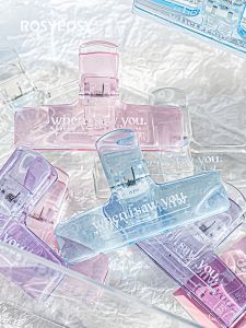 กิ๊บติดเอกสารอะคริลิกขนาดใหญ่ Rosyposy สำหรับธุรกิจและอุปกรณ์การศึกษา กระเป๋าใส ปากกา จัดระเบียบเอกสาร จับจีบ จับจีบยาว