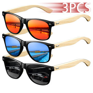 3 PCS Fashion Bamboo Wood Vintage Square Sunglasses Men Women Luxury Brand Designer Sun Glasses Driving Fishing UV400 Eyewear