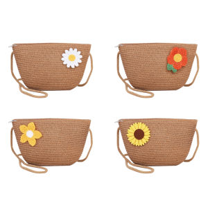 [Ueb Flagship Mall]Women Fashion Straw Weave Flower Zipper Shoulder Crossbody Bag Beach Purse