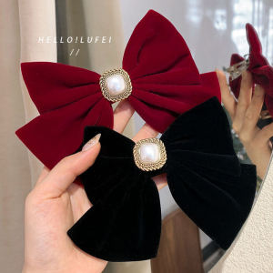 Vintage Velvet Bows Barrettes Fall and Winter Back Head Clip New Year Headdress Black and Red Hairpin Female New Year Hair Accessories