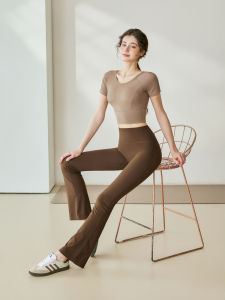 Professional Womens Yoga Fitness Training Sportswear Short Sleeve Two-Piece Set Breathable Quick-Dry Ultra-Elastic Nylon