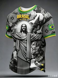 hot toys | Nam Vintage Brazil Chúa Kitô Đấng Cứu Chuộc Đồ Họa Áo Bóng Đá Áo Thun Nữ Tay Ngắn Thường Ngày Người Hâm Mộ Mặc Thoáng Khí Bóng Đá Tee Top