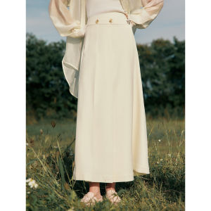 Elle French Design High Waist Solid Color Loose Womens Midi Skirt Elegant Commute Suit Style City Womens Fashion