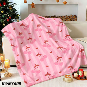 Beast Kingdom | Pink Cherry Stripes Winter Summer Flannel Blanket Throw Fleece Soft Fuzzy Plush Cozy Fleece Blankets for Sofa Ideal Gifts