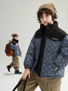 Ask Junior | Full Print Hooded Boys Down Jacket 90% Feather Filling