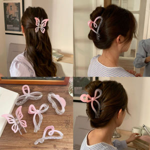 Beautiful 3D Gradient Pink Hair Clip Butterfly Bow Hairpin Grips Sweet Hair Claws Accessories for Women Girls