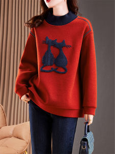 เสื้อฮู้ดสีแดงหลวมๆ สำหรับผู้หญิง ปักลายปีมังกร แฟชั่นฤดูใบไม้ผลิ 2023 เสื้อผ้าทำงานแขนยาวคอตั้ง