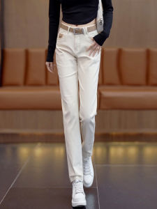 Slim Fit Khaki Color Cigarette Pants 2025 New Style Spring Autumn Pure Cotton Soft Denim Casual Dad Harem Pants Womens Fashion