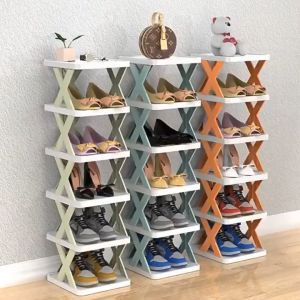 5 Tier Shoes Rack 5层可拆塑料鞋架 Rak Kasut Plastic Multi Layer Rack Simple Shoes Stackable Organizer X Type Folding