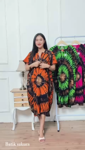 Daster Kalong LILY MotifJumputan Batik Sakura Pekalongan Baju Piyama Dress Panjang Rayon Wanita Bumil Busui Tidur Abg Remaja