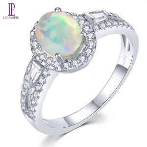 Lohaspie Jewelry Solid Sterling Silver 925 Ring Natural Opal Rhodolite Garnet Aquamarine Ring Oval Cut Gemstone 925 Silver Ring With Stone Opal Wedding Ring For Women Jewelry