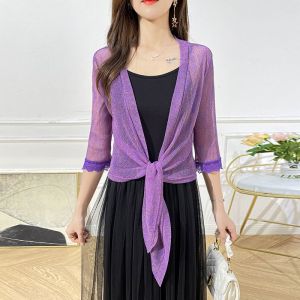 Lụa băng mùa hè Phương Tây chống nắng mới Áo Khoác Cardigan Nữ áo yếm mỏng cộc rộng khăn choàng có phong cách phương Tây ở bên ngoài