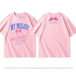 Sanrio | Áo Thun Trẻ Em Màu Hồng Sanrio Melody Phiên Bản Hàn Quốc Chất Liệu Cotton Nguyên Chất In Hai Mặt Cổ Tròn Dành Cho Bố Mẹ Và Con Cái