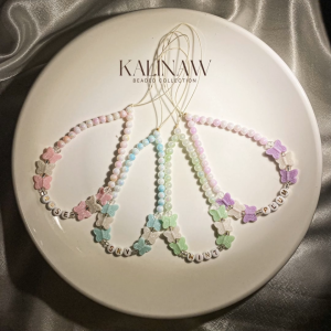 KALINAW Cute Customized Name Butterfly Candy Colored Pastel Beaded Keychain/ Phone Charms