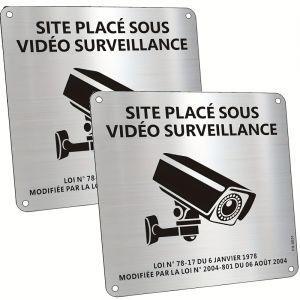 CIFbuy | French Video Surveillance Sign 2 Pcs Metal Security Camera Sign 15×15 cm Self-Adhesive with Hole French Language CCTV Notice