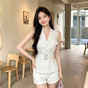 GUZILIAN | Áo Sơ Mi Dáng Rộng Cổ Polo Thời Trang Dây Nịt Eo Phong Cách Casual