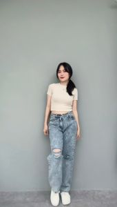 [BAYLE] - 1026 LR JEANS | Celana Panjang Wanita Jeans Ripped Tembus Loose Jeans Baggy Jeans