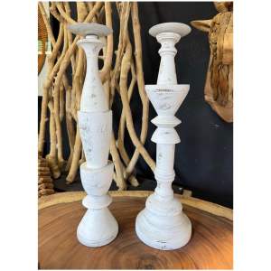เชิงเทียน สีขาวขัด สไตล์วินเทจ ขนาด 20 นิ้ว เชิงเทียน แต่งบ้าน minimal (ราคาต่ออัน) ทำจากไม้เนื้อแข็ง Solid Wooden Candle Holder Whitewash Color (price per pc)