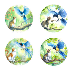 4 cat-printed coasters suitable for daily family gathering decoration office use and anti-slip wooden coasters
