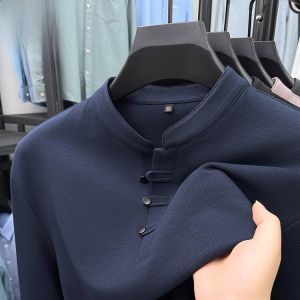 Mens Long Sleeve T-Shirt Casual Modale Hoodie Stand Collar Cotton Blend Breathable Comfortable Business Casual Style for Autumn
