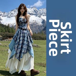 ZHENMANZI | Irregular Straps Checkered Dress Set