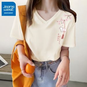 Jeanswest | Short Sleeve T-Shirt Blue Cotton V-Neck Casual Top