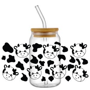 Potdemiel | Tem Nhãn Dán Decal Chống Nước In Chuyển Nhiệt UV DTF Họa Tiết Bò Sữa Dễ Thương Dành Cho Cốc Thủy Tinh 16oz Trang Trí Tự Làm Tùy Chỉnh