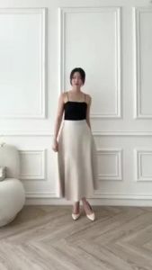 FUJI Midi Skirt | Rok Wanita | Rok Satin Kerja Kuliah Korean Style Formal Casual