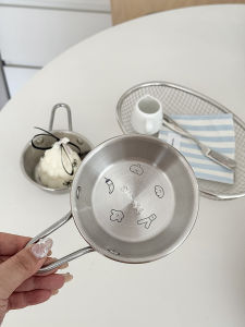 Stainless Steel Sauce Dish with Handle Rice Wine Bowl for French Fries Salad Seasoning Bowl Ins Style round Potluck Bowl