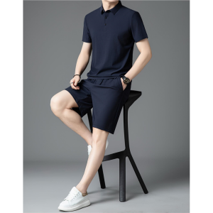 Pierre Cardin Summer Luxury Mens Silk Ice Fabric Short Sleeve Set Casual Loose T-Shirt Men Fashionable Sportswear Ensemble