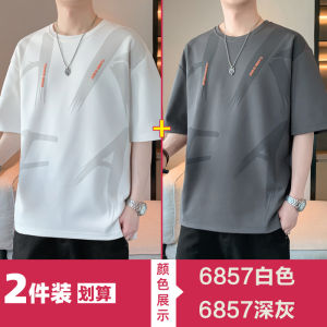 Loose Fit Ice Silk Short Sleeve T-Shirt Mens Summer New Style Quick Dry Thin Five Half Sleeve Printed Casual Fashionable Teenage