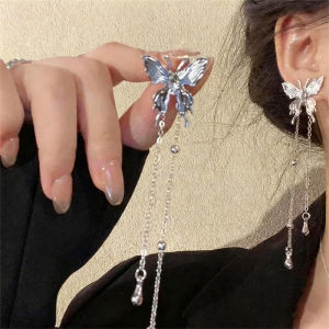 Fashionable French Butterfly Tassel Diamond Womens Earrings Versatile Luxury Design Alloy/Golden/Silver Plated Jewelry