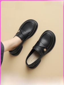 Red Dragonfly Genuine Leather Platform Loafers Female 2024 New Arrival Autumn and Winter Womens Shoes Small Gold Coin Bean Bag British Style Leather Shoes