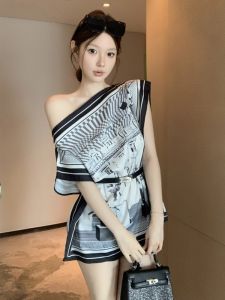 GUZILIAN | Casual Style Printed Satin Loose Fit Batwing Sleeve Shirt For Women Summer Season Short Sleeve Round Neck Basic Versatile Top