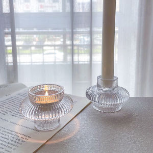 Clear UFO Shaped Small Glass Candle Holder for Table Design Transparent Flying Saucer Tealight Candlestick Modern Home Decor