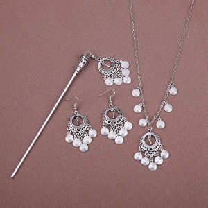 New Chinese Style Chinese Ancient Style Chinese Fad Horse-Face Skirt Necklace and Earrings Suite Accessories Female Han Costume Photo Tassel Hairpin Forehead Lace