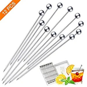 Stainless Steel Cocktail Picks Fruit SticksToothpicks for Party Bar Tools Drink Stirring Sticks Martini Picks Party