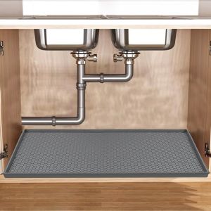 Under Sink Mat 34"×22“ Silicone Bathroom Sink Mat Under Sink Liner Drip Tray and Protectors for Bottom of kitchen Sink