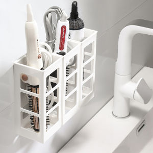 Bathroom Wall Storage Box Hollow No Punching Hair Dryer Curling Iron Storage Rack Save Space