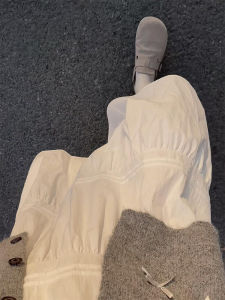 White High Waist A-Line Midi Skirt Womens Summer 2024 New Style Slimming Puffy Cake Skirt Korean Style Loose Fit Thin Model