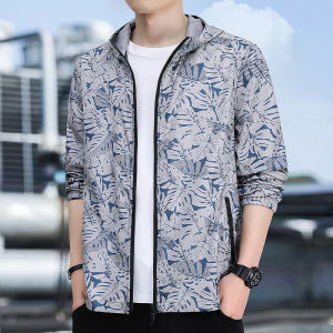 Waterproof Quick-Dry Ice Silk UV Protection Jacket Mens Summer Long Sleeve Hooded Printed Lightweight Breathable Outdoor Fishing Jacket