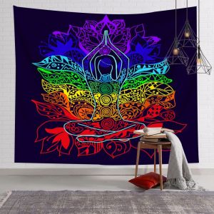 VIKAMA Buddha Statue Chakra Yoga Tapestry Colorful Spiritual Wall Hanging Meditation Bedroom Dorm Home Decor