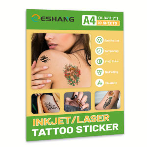 Printable Temporary Tattoo Transfer Paper for Inkjet & Laser Printer (A+B per Set 10 Sets A4 Size) Clear Background DIY