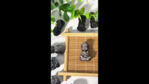 1PC Silver Obsidian Sitting Buddha Crystal CarvingJewelry Making And Decorative StoneGiftScene DecorationDIY Ornaments