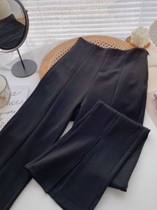 Slimming High Waist Wide Leg Pants Womens Summer Thin Fashion Split Casual Long Trousers Stylish Korean Version Straight Cut