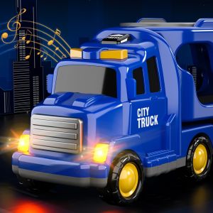Police Truck & Helicopter 5-in-1 Toy Set - with 3 Mini Patrol Cars Lights & Sound ABS Plastic Role Play Vehicles for Kids 3-8 Years