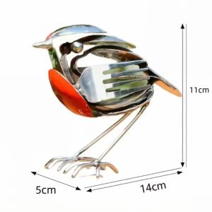 Exquisite Handcrafted Robin Figurine Stainless Steel Cutlery Craft Ornament For Office Study Tabletop Window Sill Home Display
