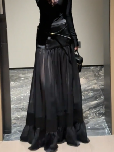 MANMI | Black Mesh Spliced High Waist A-line Skirt